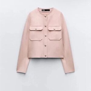 Zara Pink Utility Jacket with Crew Neckline NWOT LARGE